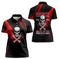 Boomer Generation Women Polo Shirt with Skull Crossbones and Grunge Streak Pattern