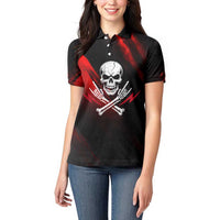 Boomer Generation Women Polo Shirt with Skull Crossbones and Grunge Streak Pattern