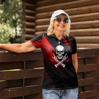 Boomer Generation Women Polo Shirt with Skull Crossbones and Grunge Streak Pattern