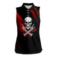 Boomer Generation Women Sleeveless Polo Shirt with Skull Crossbones and Grunge Streak Pattern