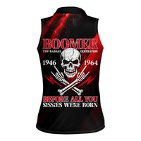 Boomer Generation Women Sleeveless Polo Shirt with Skull Crossbones and Grunge Streak Pattern