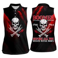 Boomer Generation Women Sleeveless Polo Shirt with Skull Crossbones and Grunge Streak Pattern