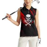 Boomer Generation Women Sleeveless Polo Shirt with Skull Crossbones and Grunge Streak Pattern