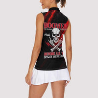 Boomer Generation Women Sleeveless Polo Shirt with Skull Crossbones and Grunge Streak Pattern
