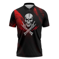 Boomer Generation Zipper Polo Shirt with Skull Crossbones and Grunge Streak Pattern