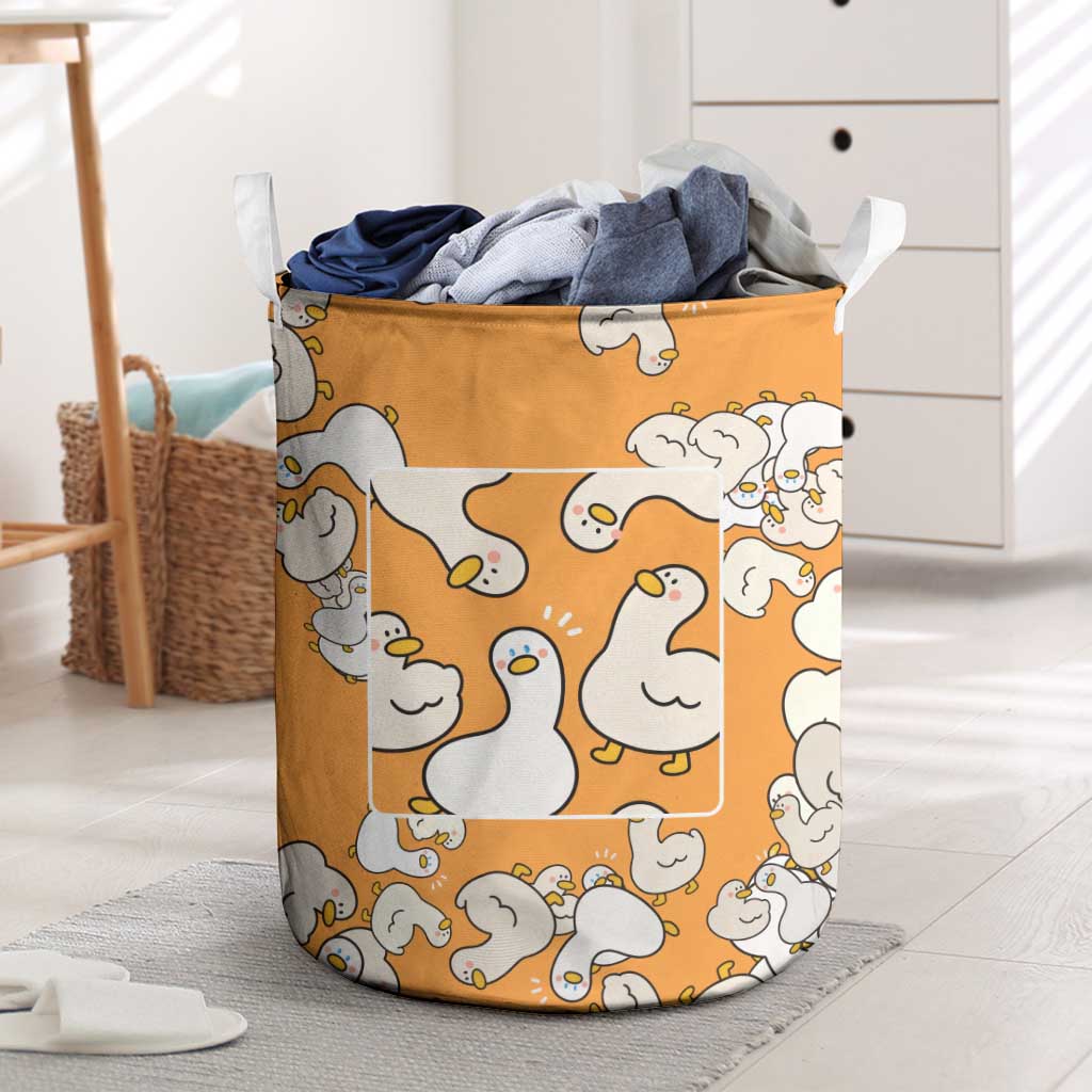 Chubby Duck Laundry Basket Shocked White Ducks Cartoon Doodle Pattern