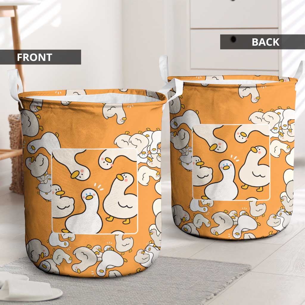 Chubby Duck Laundry Basket Shocked White Ducks Cartoon Doodle Pattern