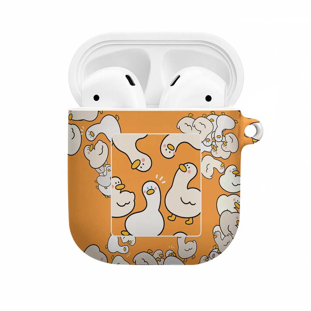 Chubby Duck AirPods Case Shocked White Ducks Cartoon Doodle Pattern