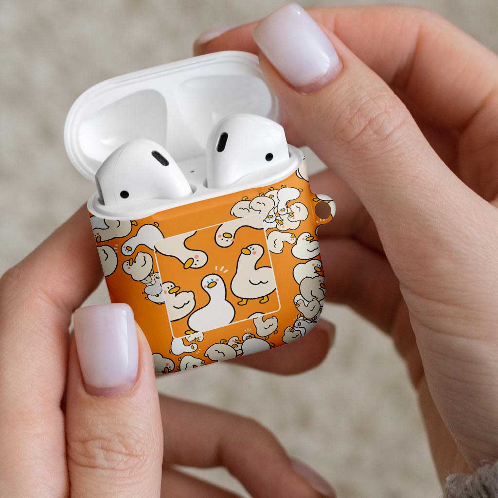 Chubby Duck AirPods Case Shocked White Ducks Cartoon Doodle Pattern