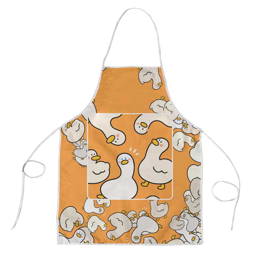 Chubby Duck Apron Shocked White Ducks Cartoon Doodle Pattern