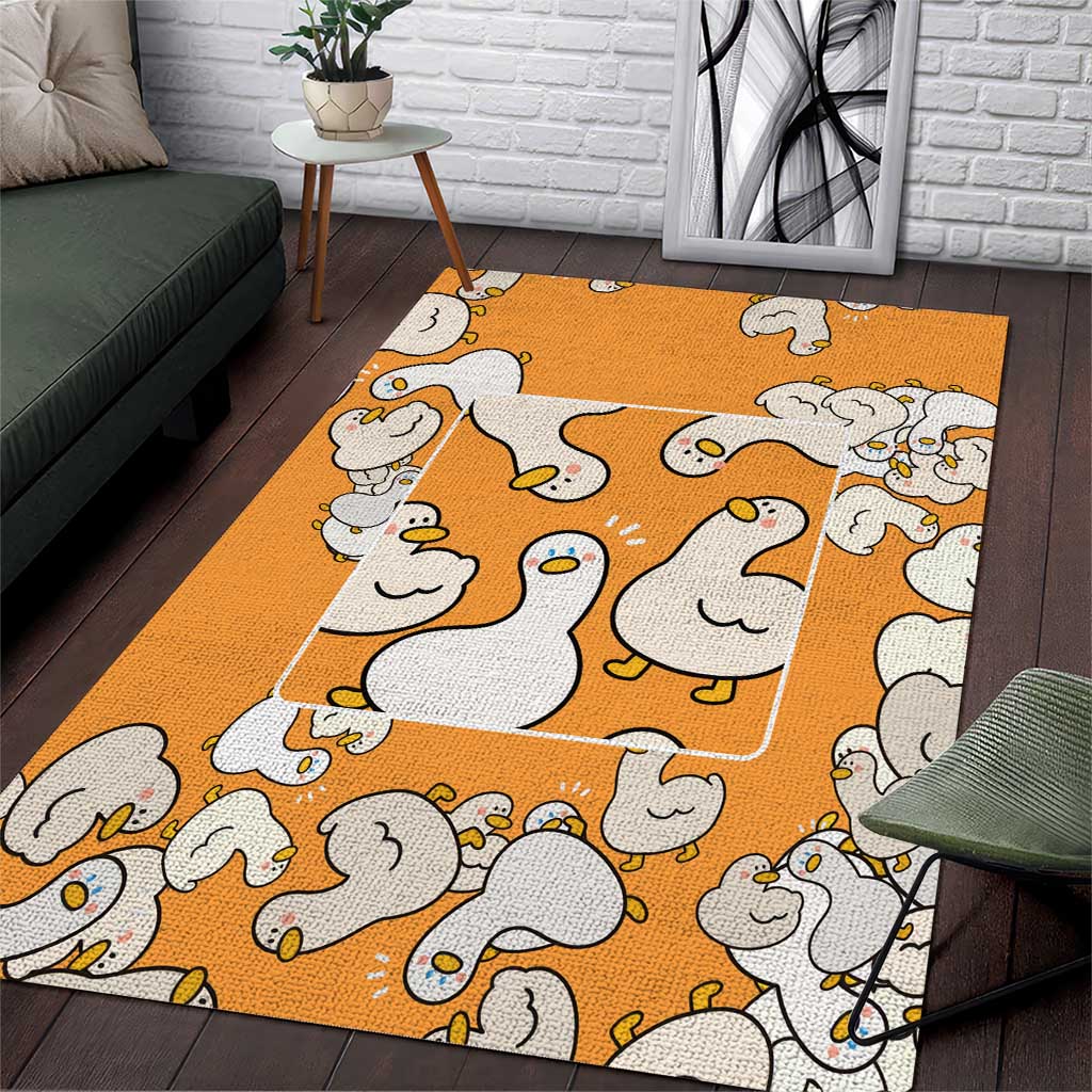 Chubby Duck Area Rug Shocked White Ducks Cartoon Doodle Pattern