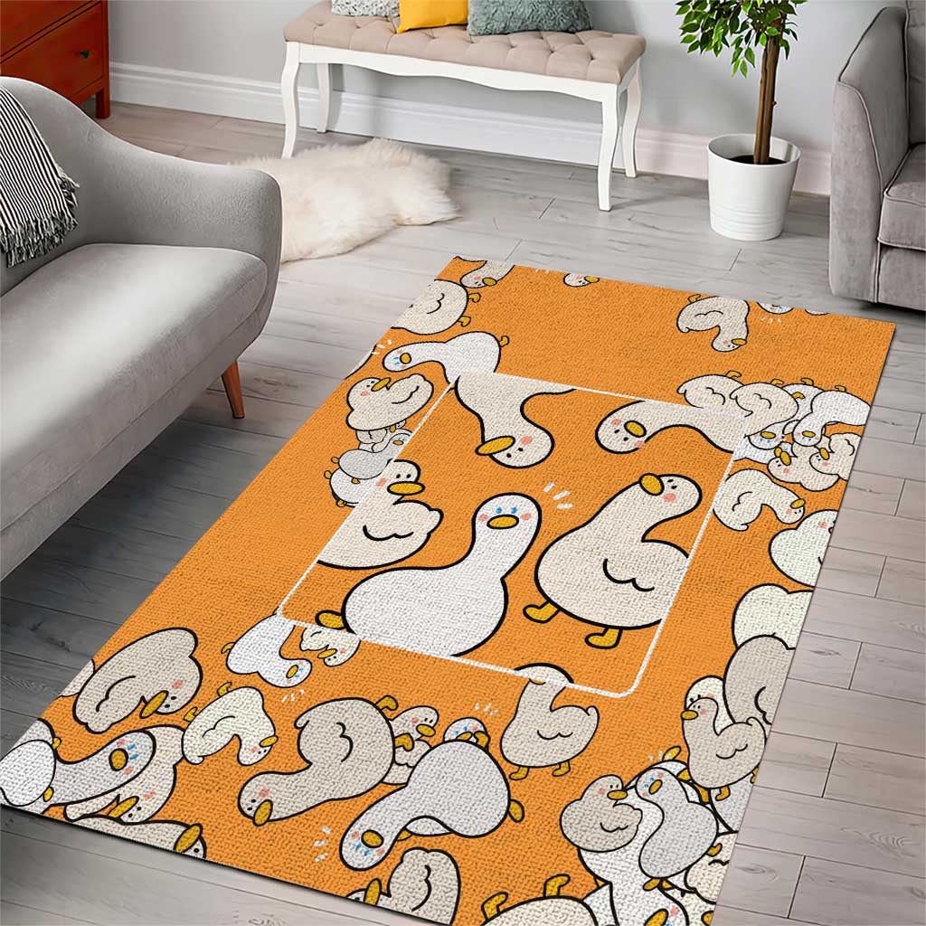 Chubby Duck Area Rug Shocked White Ducks Cartoon Doodle Pattern