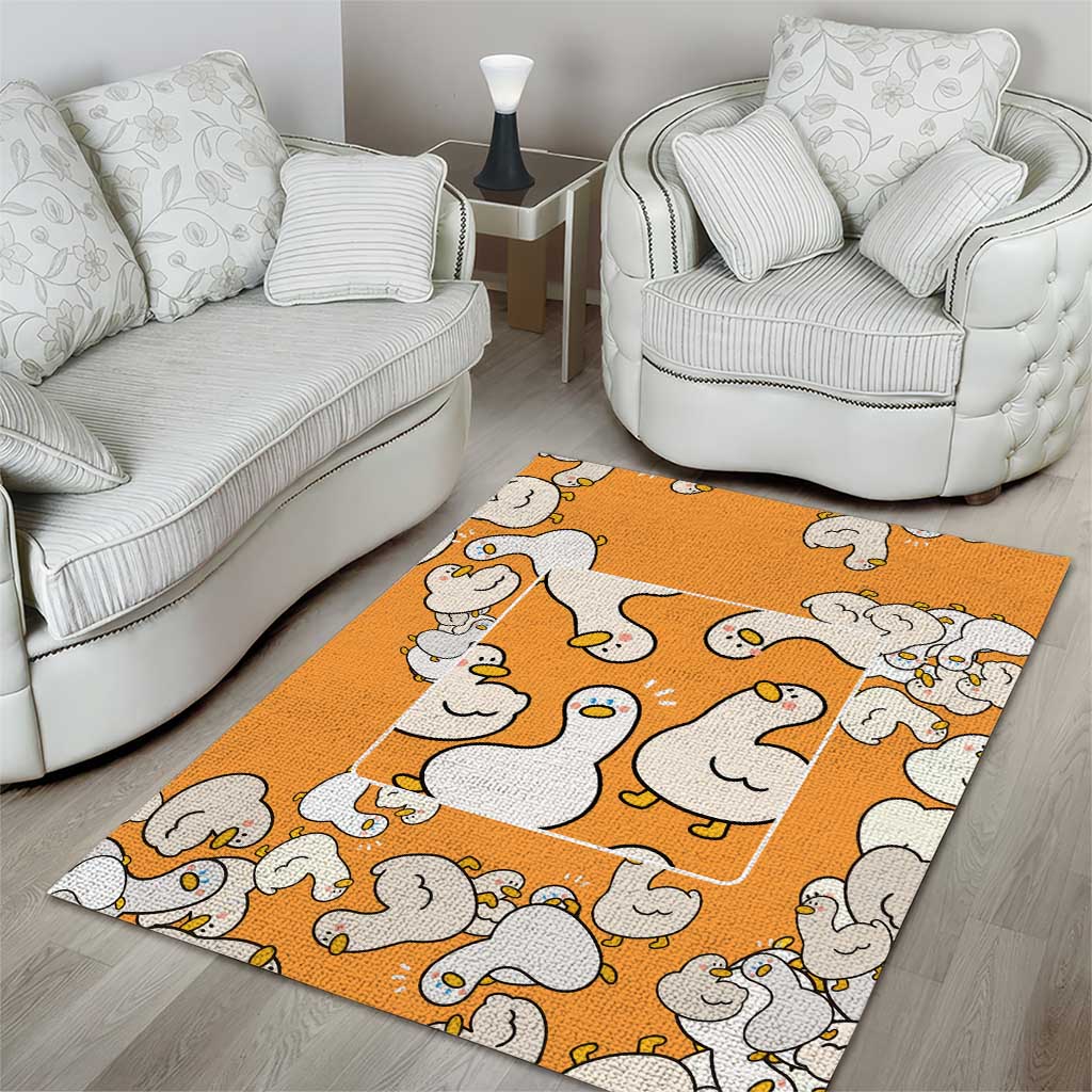 Chubby Duck Area Rug Shocked White Ducks Cartoon Doodle Pattern
