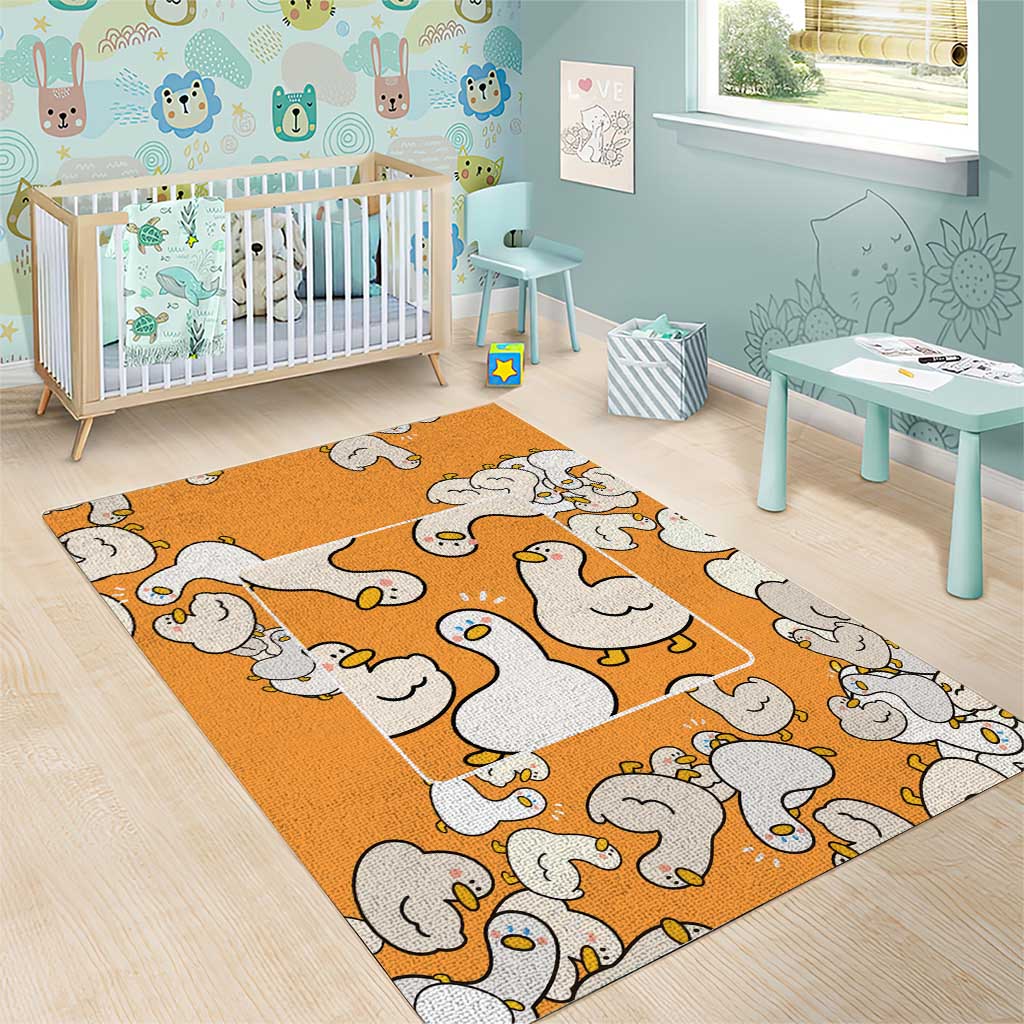 Chubby Duck Area Rug Shocked White Ducks Cartoon Doodle Pattern