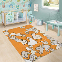 Chubby Duck Area Rug Shocked White Ducks Cartoon Doodle Pattern