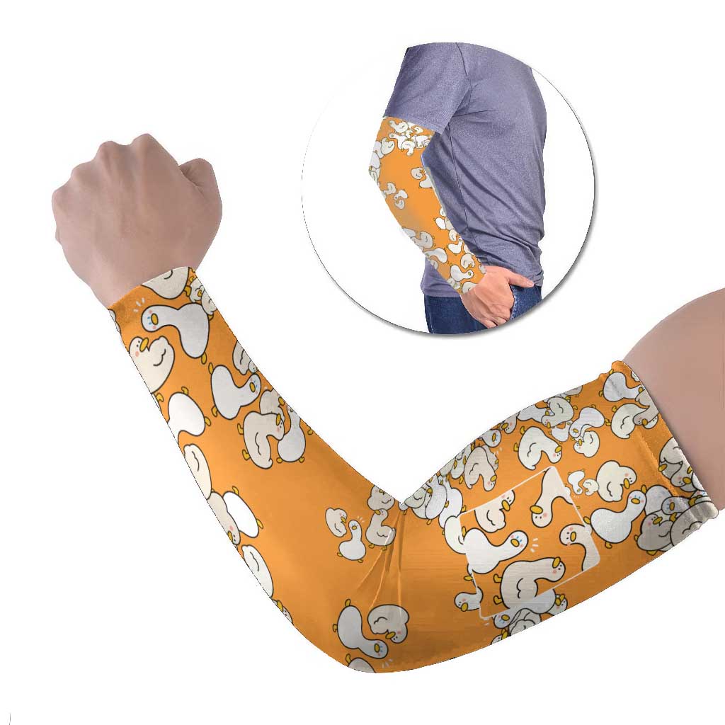 Chubby Duck Arm Sleeves Shocked White Ducks Cartoon Doodle Pattern