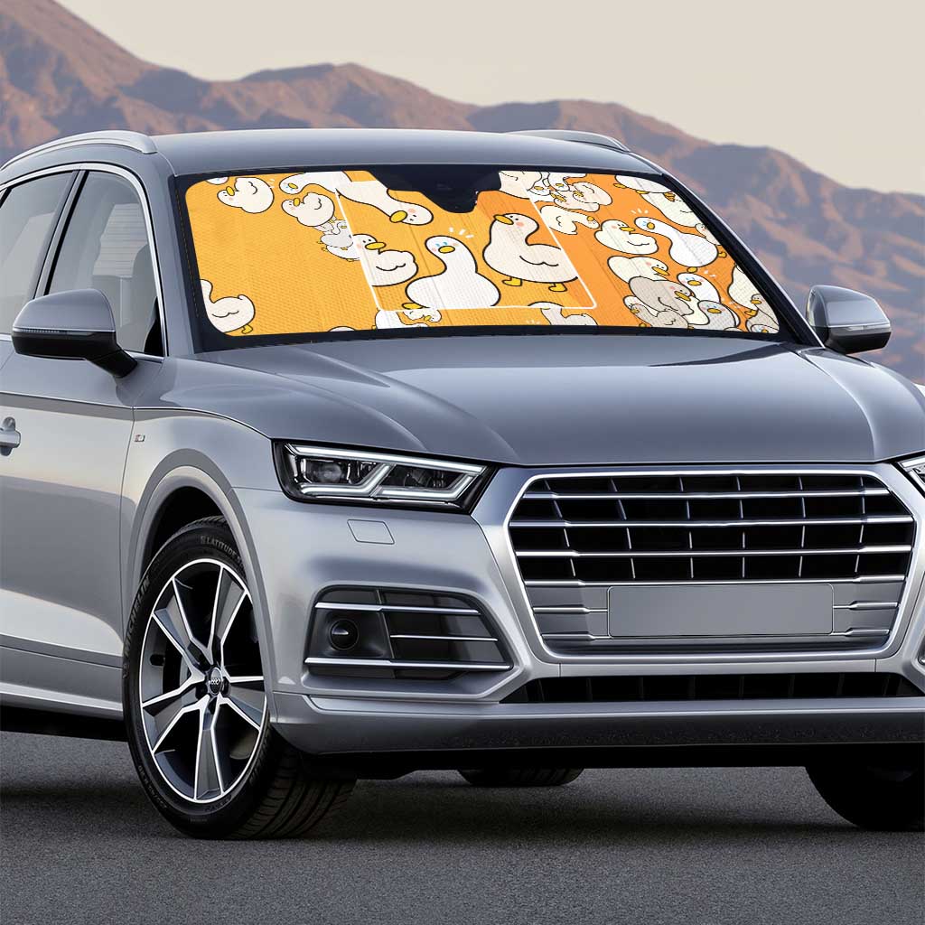 Chubby Duck Auto Sun Shade Shocked White Ducks Cartoon Doodle Pattern