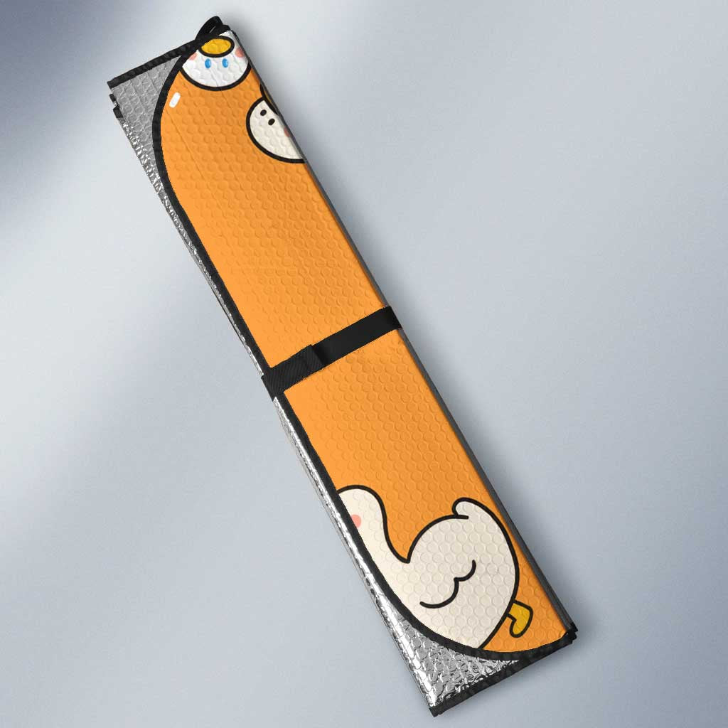 Chubby Duck Auto Sun Shade Shocked White Ducks Cartoon Doodle Pattern