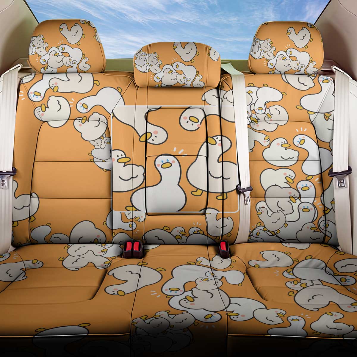Chubby Duck Back Car Seat Cover Shocked White Ducks Cartoon Doodle Pattern