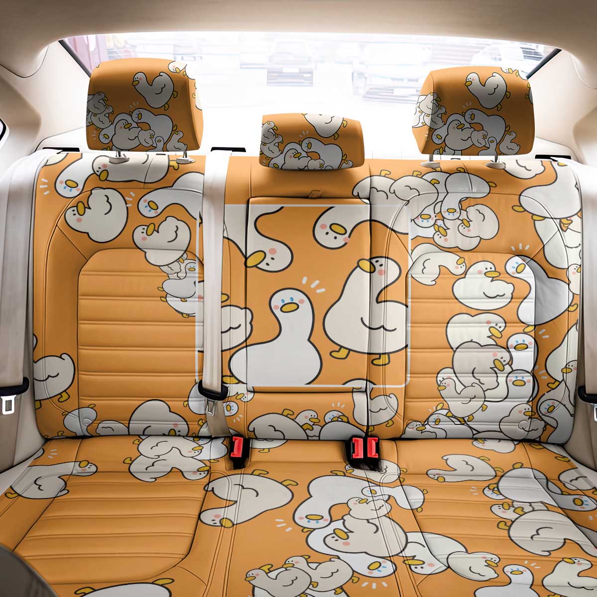 Chubby Duck Back Car Seat Cover Shocked White Ducks Cartoon Doodle Pattern