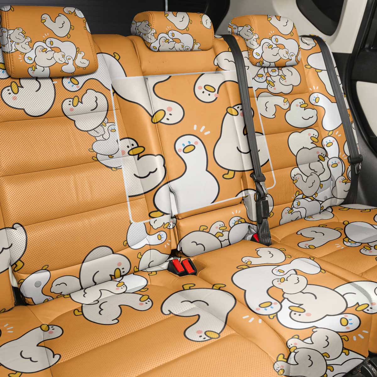 Chubby Duck Back Car Seat Cover Shocked White Ducks Cartoon Doodle Pattern