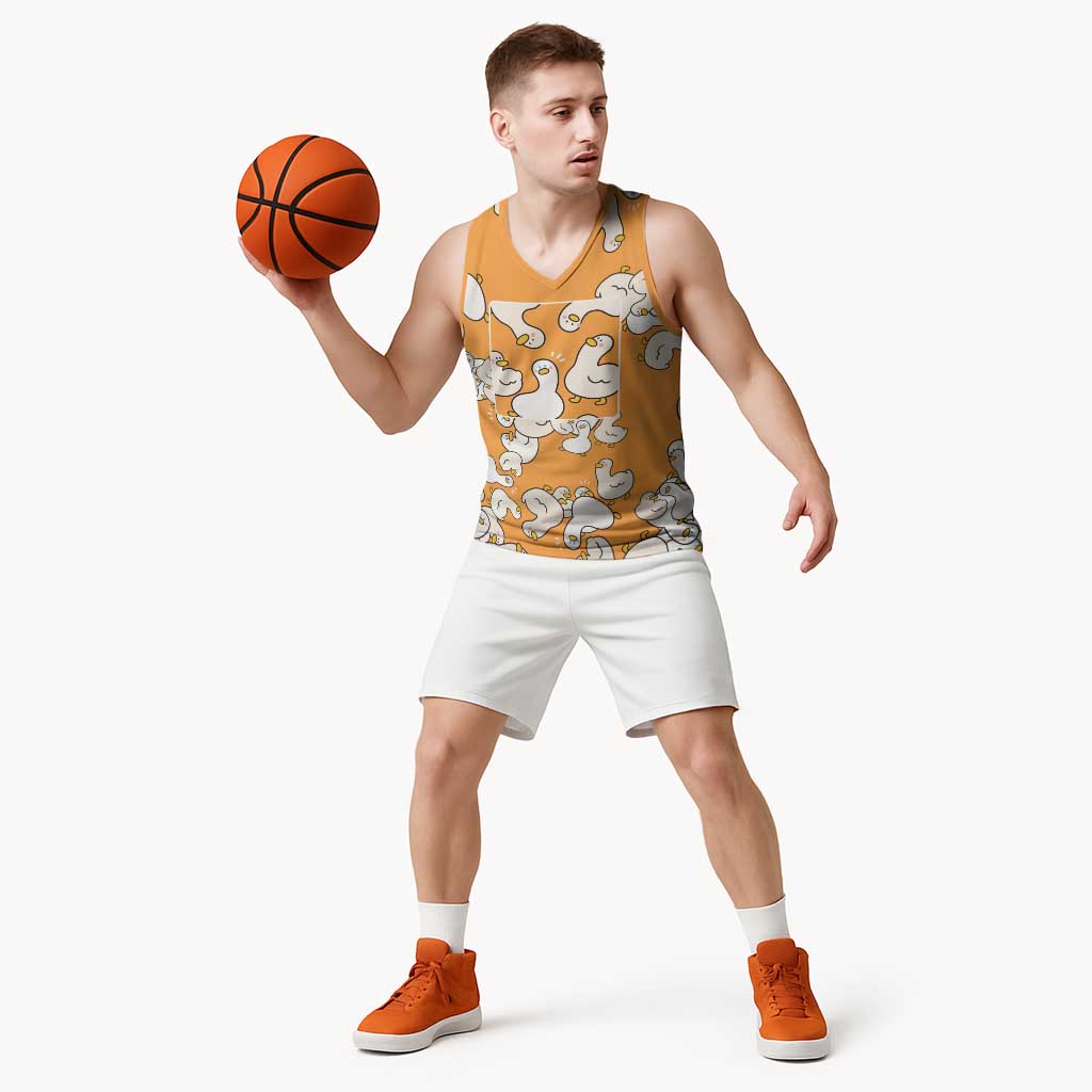 Chubby Duck Basketball Jersey Shocked White Ducks Cartoon Doodle Pattern