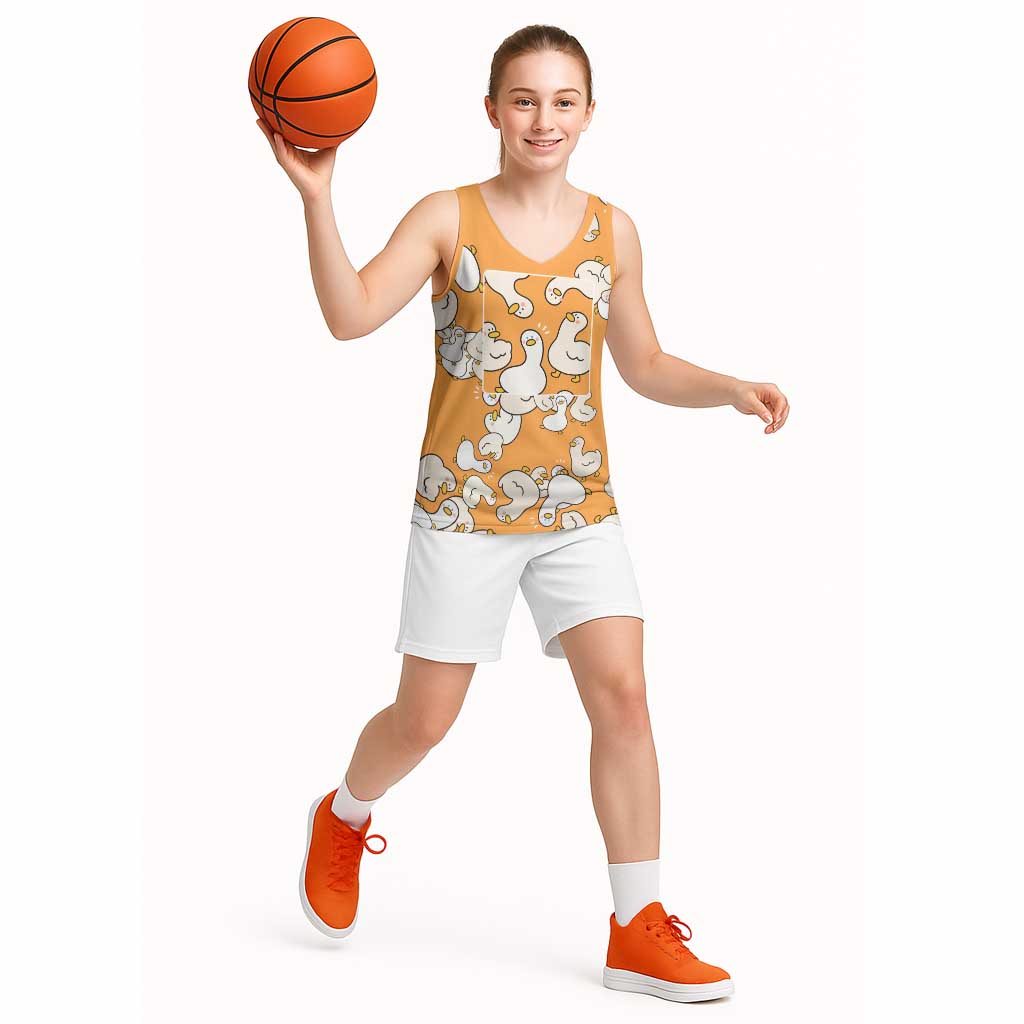 Chubby Duck Basketball Jersey Shocked White Ducks Cartoon Doodle Pattern
