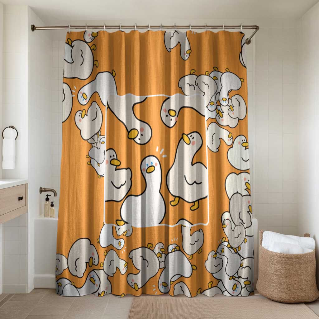 Chubby Duck Bathroom Set Shocked White Ducks Cartoon Doodle Pattern