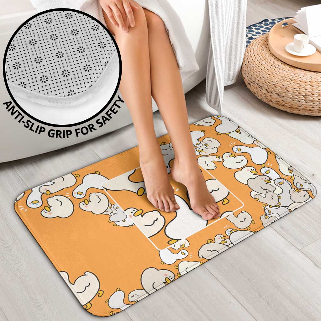 Chubby Duck Bathroom Set Shocked White Ducks Cartoon Doodle Pattern