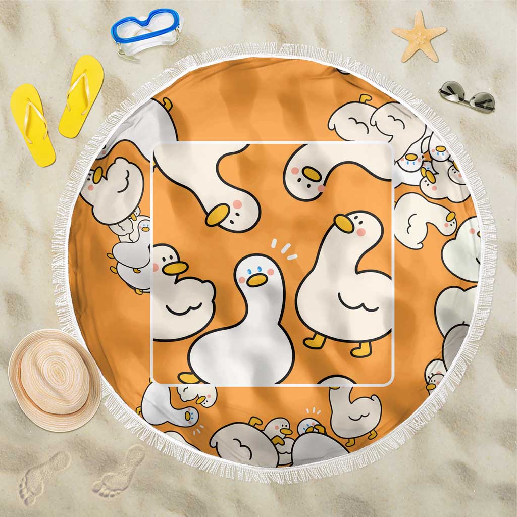 Chubby Duck Beach Blanket Shocked White Ducks Cartoon Doodle Pattern