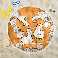 Chubby Duck Beach Blanket Shocked White Ducks Cartoon Doodle Pattern