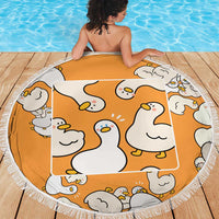 Chubby Duck Beach Blanket Shocked White Ducks Cartoon Doodle Pattern