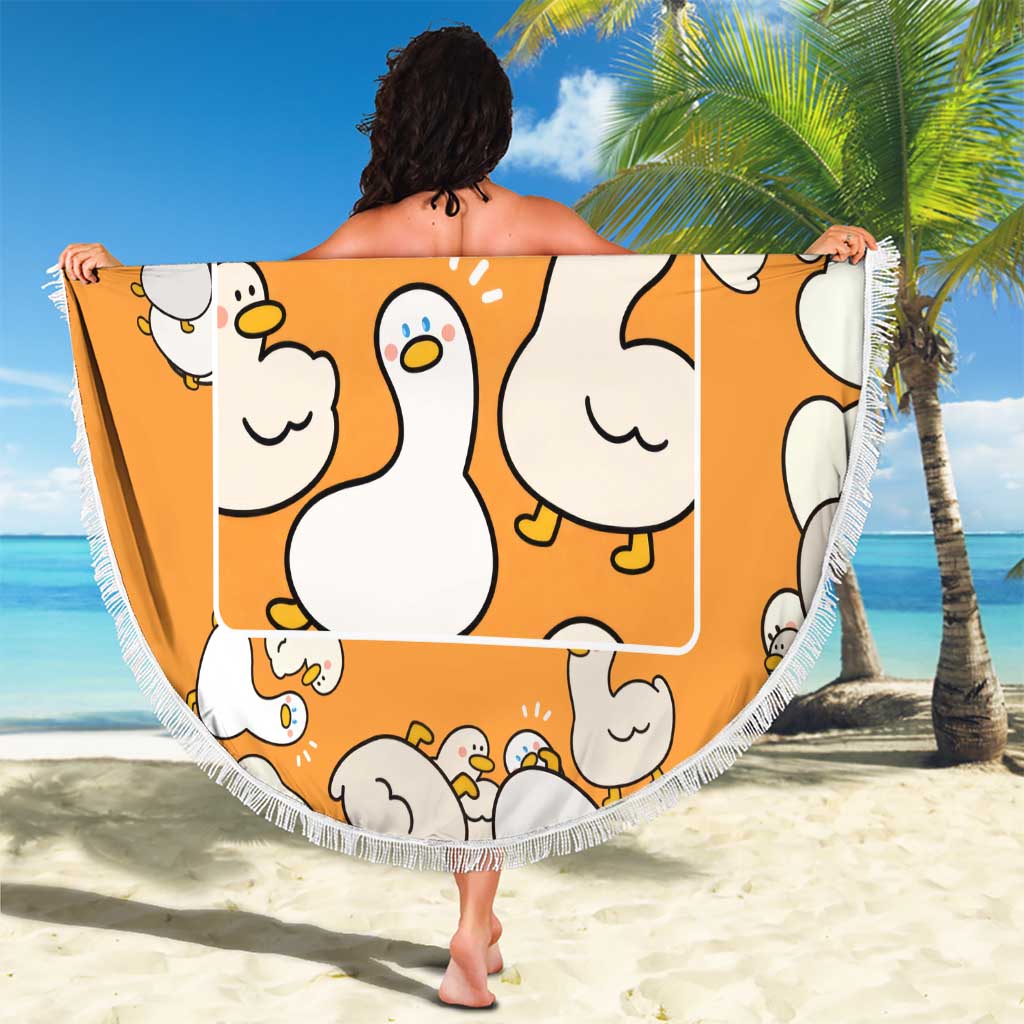 Chubby Duck Beach Blanket Shocked White Ducks Cartoon Doodle Pattern