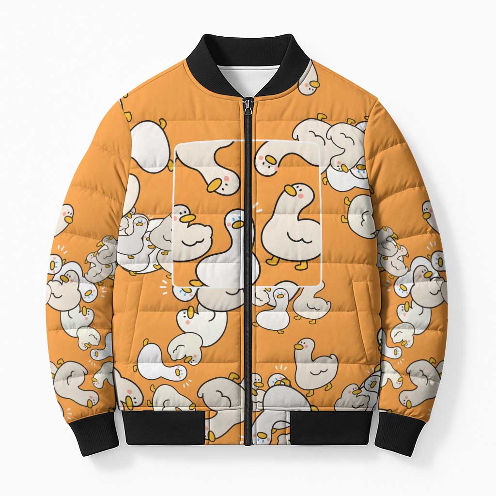 Chubby Duck Bomber Puffer Jacket Shocked White Ducks Cartoon Doodle Pattern