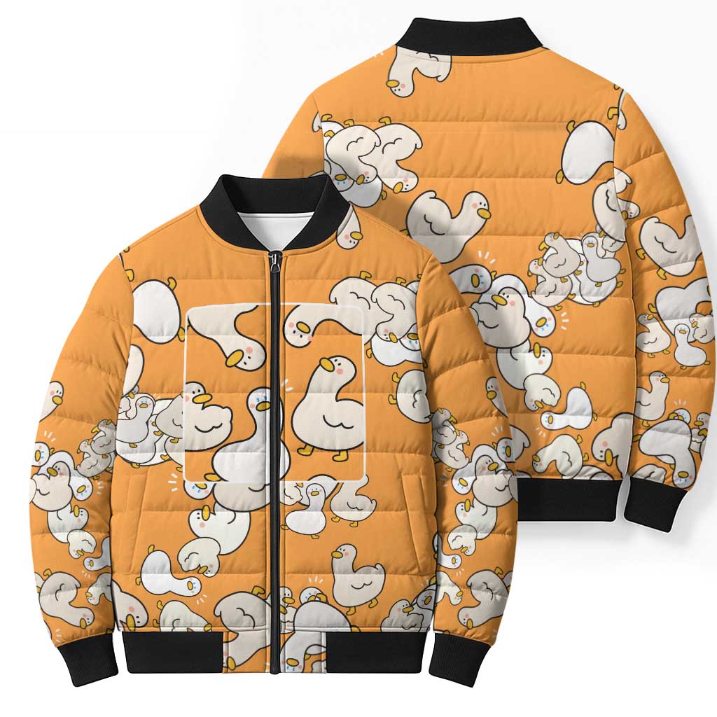 Chubby Duck Bomber Puffer Jacket Shocked White Ducks Cartoon Doodle Pattern