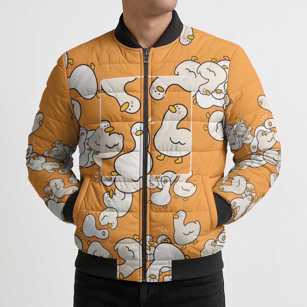 Chubby Duck Bomber Puffer Jacket Shocked White Ducks Cartoon Doodle Pattern