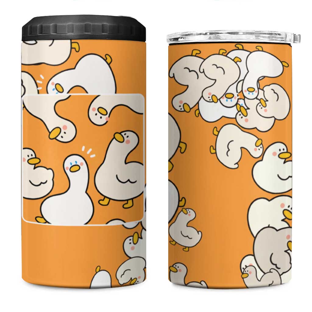 Chubby Duck 4 in 1 Can Cooler Tumbler Shocked White Ducks Cartoon Doodle Pattern