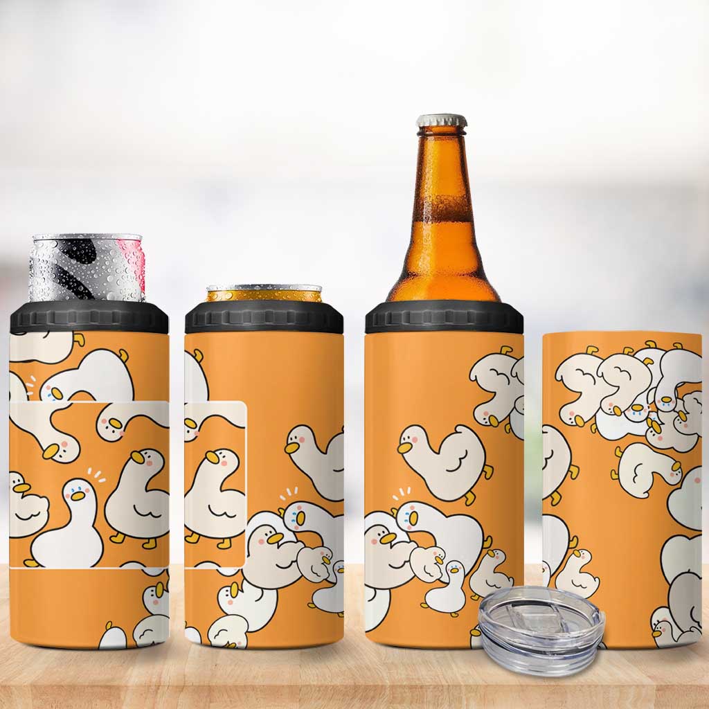 Chubby Duck 4 in 1 Can Cooler Tumbler Shocked White Ducks Cartoon Doodle Pattern