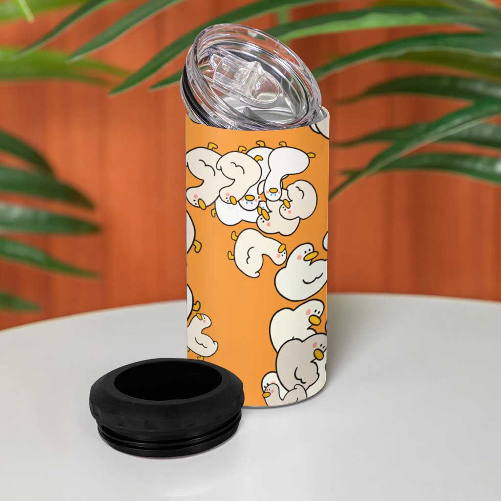 Chubby Duck 4 in 1 Can Cooler Tumbler Shocked White Ducks Cartoon Doodle Pattern
