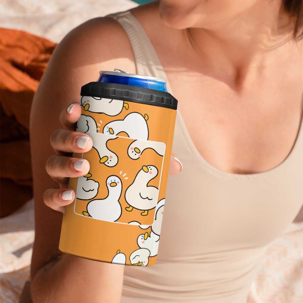 Chubby Duck 4 in 1 Can Cooler Tumbler Shocked White Ducks Cartoon Doodle Pattern