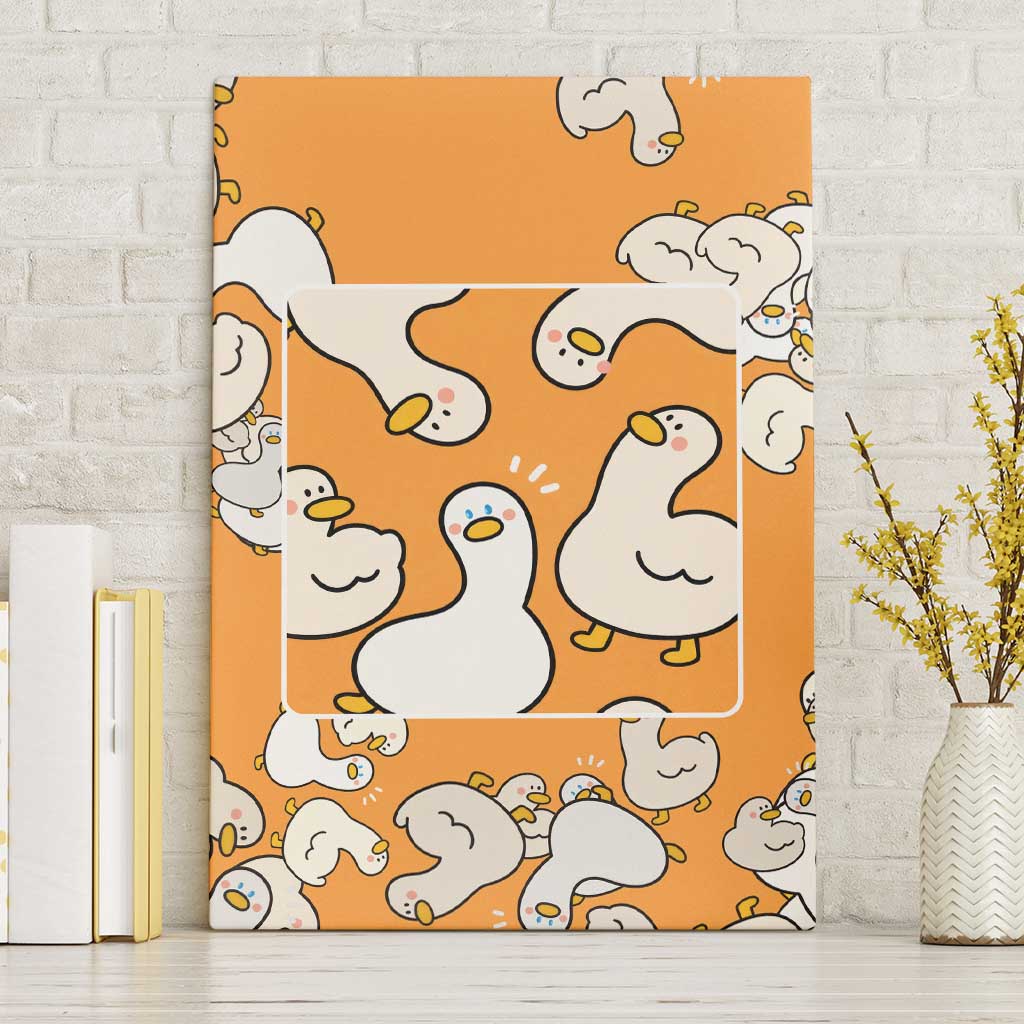 Chubby Duck Canvas Wall Art Shocked White Ducks Cartoon Doodle Pattern