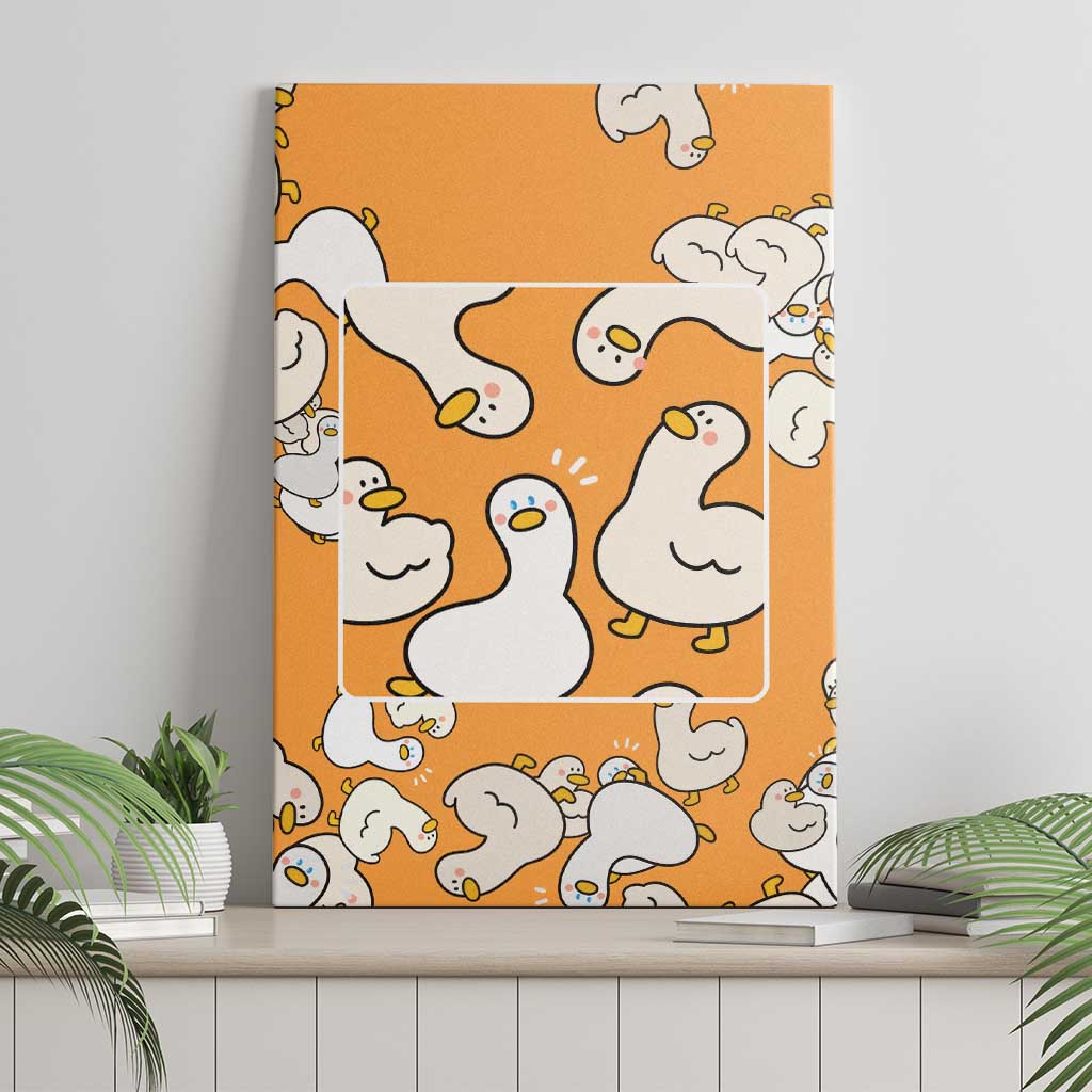 Chubby Duck Canvas Wall Art Shocked White Ducks Cartoon Doodle Pattern