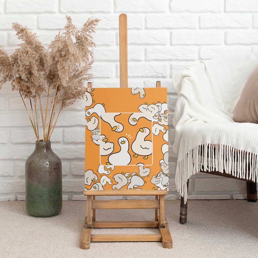 Chubby Duck Canvas Wall Art Shocked White Ducks Cartoon Doodle Pattern