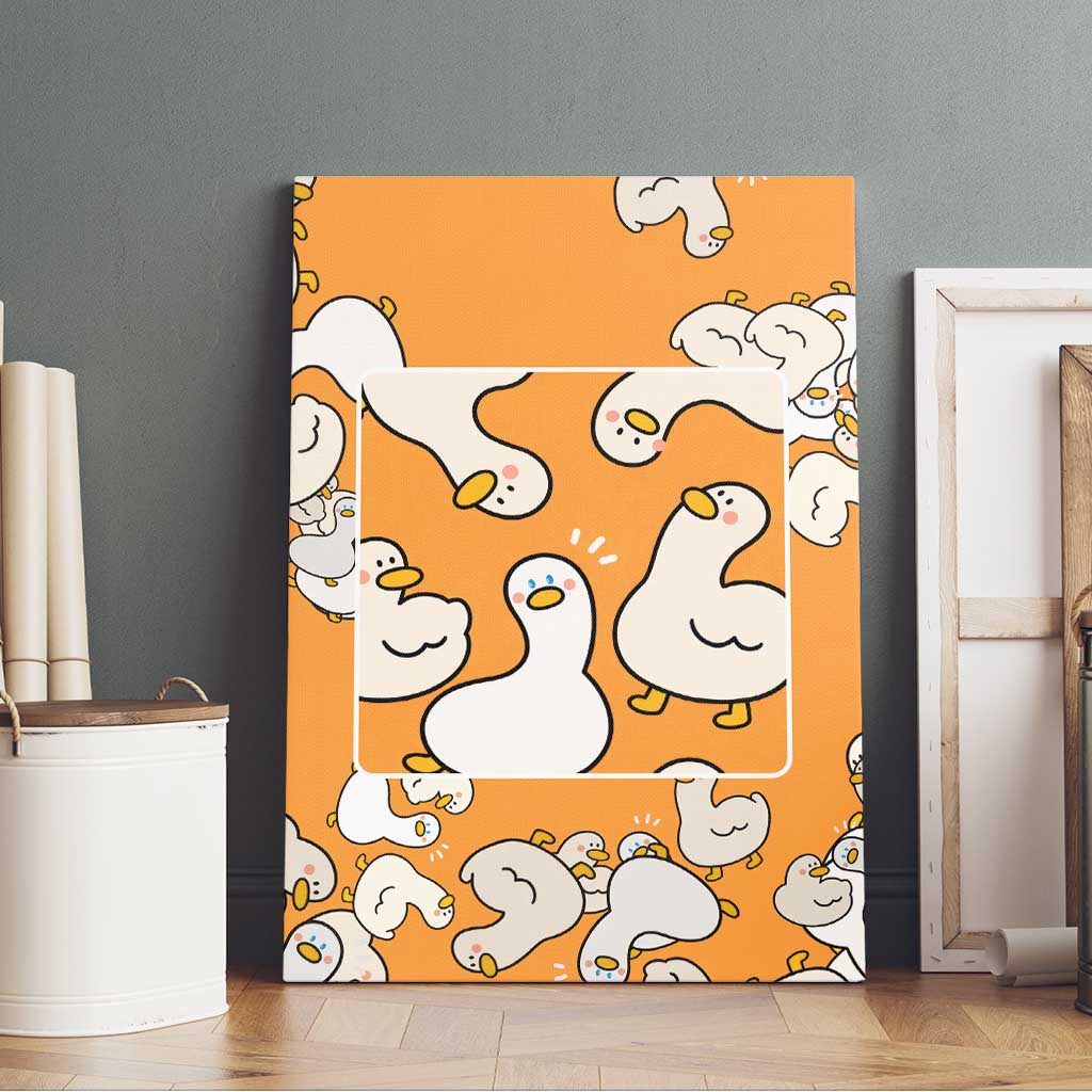 Chubby Duck Canvas Wall Art Shocked White Ducks Cartoon Doodle Pattern