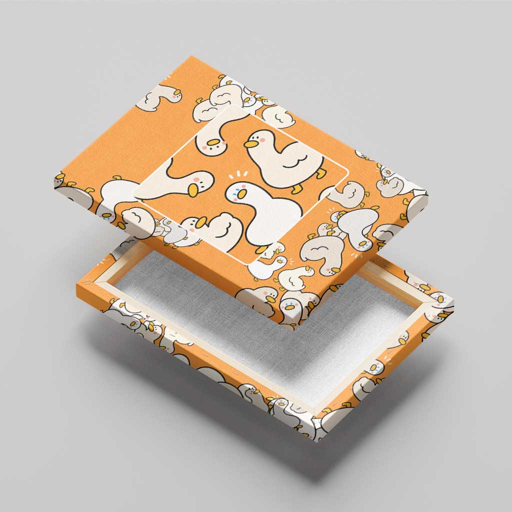 Chubby Duck Canvas Wall Art Shocked White Ducks Cartoon Doodle Pattern