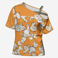 Chubby Duck Cross Shoulder Shirt Shocked White Ducks Cartoon Doodle Pattern