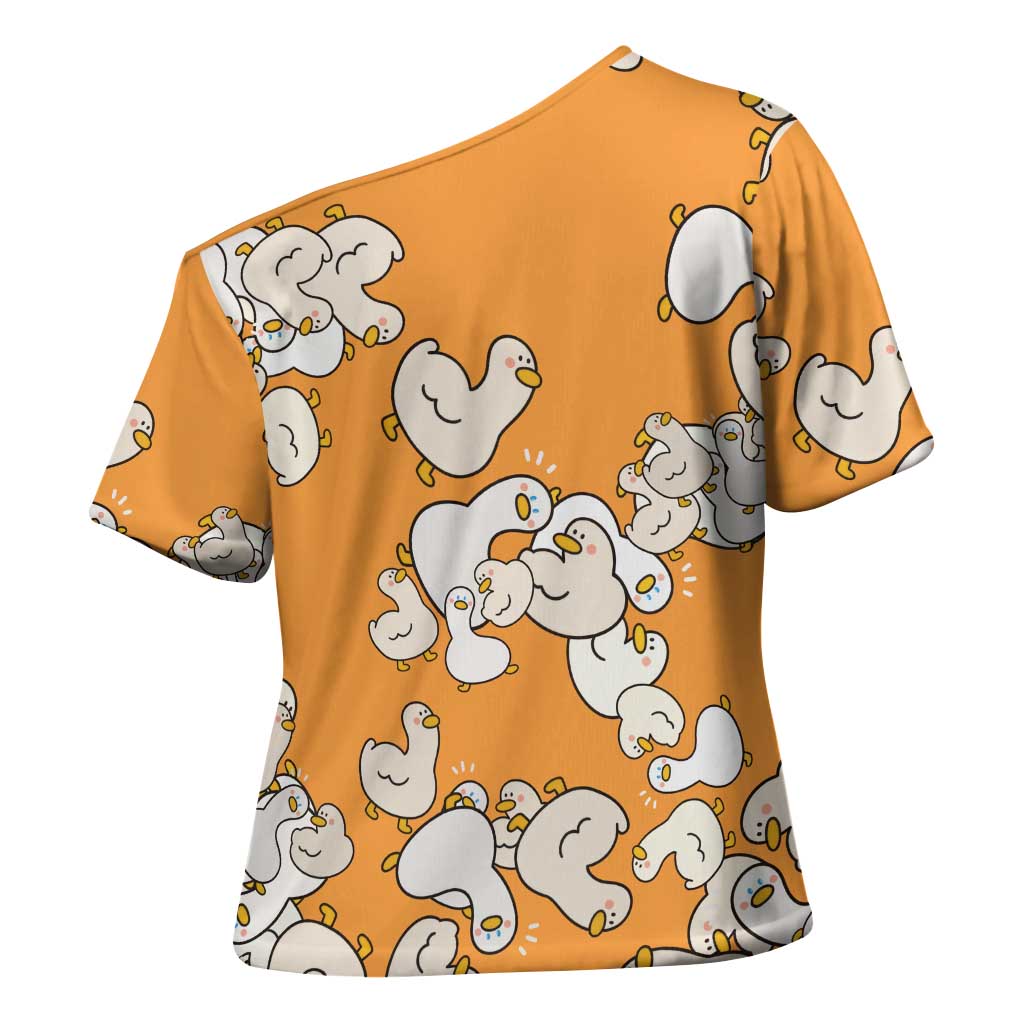 Chubby Duck Cross Shoulder Shirt Shocked White Ducks Cartoon Doodle Pattern