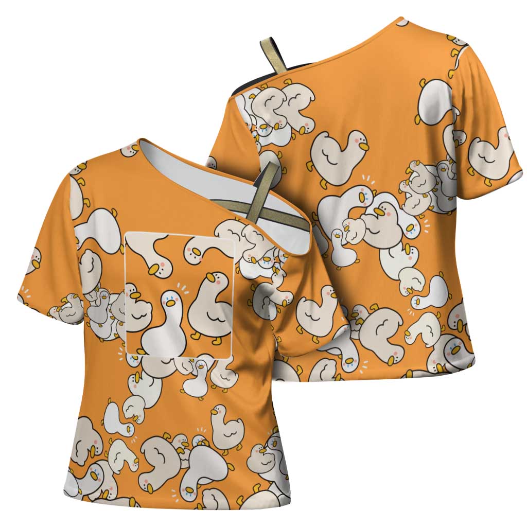 Chubby Duck Cross Shoulder Shirt Shocked White Ducks Cartoon Doodle Pattern