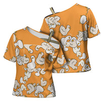 Chubby Duck Cross Shoulder Shirt Shocked White Ducks Cartoon Doodle Pattern
