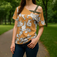 Chubby Duck Cross Shoulder Shirt Shocked White Ducks Cartoon Doodle Pattern